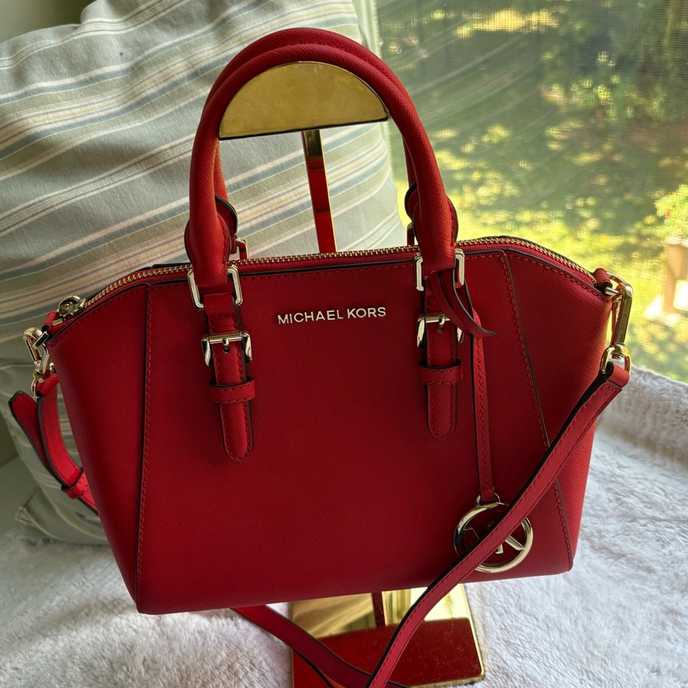 Michael Kors EUC Ciara Medium Saffiano Leather Satchel in Red